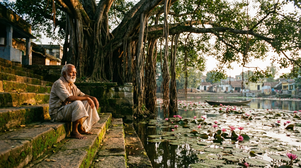 पोखरे के किनारे