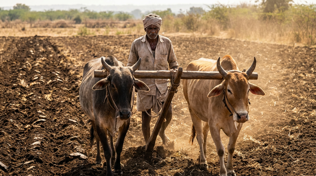 हल चलाता किसान: मिट्टी और पसीने की कहानी
