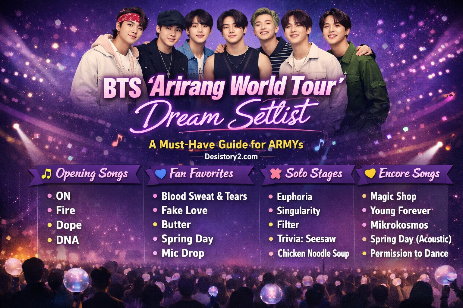 BTS 'Arirang World Tour: Dream Setlist